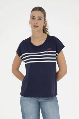 Женская темно-синяя футболка с круглым вырезом