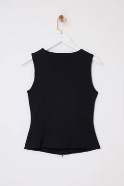 Siyah Fitted/Vucuda Oturan Fermuarl? Kolsuz Interlok Orme Bluz TWOSS26BZ00012