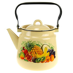 "Экзотика" Чайник эмалированный 3,5л, д19см, h18см, металлическая крышка, металлическая подвижная ручка, кремовый (Россия)