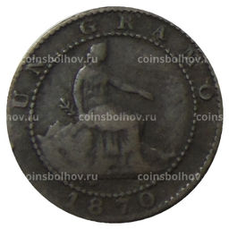 Монета 1 сентимо 1870 года Испания