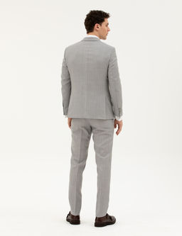 Gri Extra Slim Fit %100 Y_n _izgili Tak_m Elbise