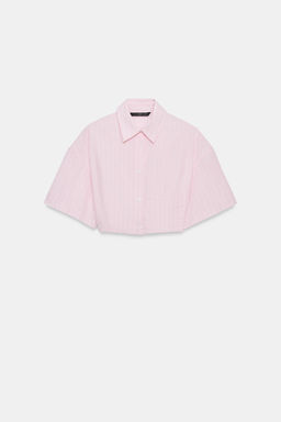 CAMISA CROP POPEL?N RAYAS / Rosa / Blanco