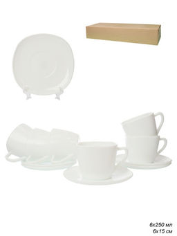 Чайный набор 12 предметов 250 мл белый квадратная форма А / FXB220/FBD220-6A (WHITE ) /уп.8/ картон - Галеонтрейд фото 19