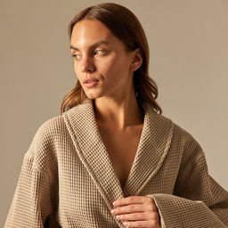 Халат вафельный женский SL HOME: Basic «Саббиа», размер M, хлопок 100%, коричневый