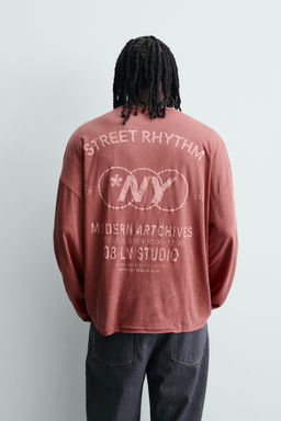 CAMISETA RELAXED FIT ALGOD?N - LINO TEXTOS / Rojo - Zara фото 3