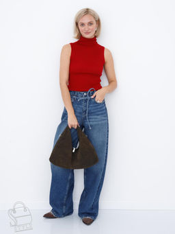Сумка женская кожаная 5727P gray a green Polina&Eiterou