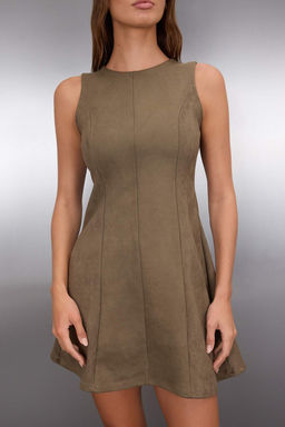 Haki Duz Etegi Godeli Mini Suet Orme Elbise TWOAW26EL00021 - Trendyolmilla фото 3