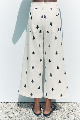 ZW COLLECTION CONTRAST EMBROIDERY CULOTTE TROUSERS - Zara фото 13