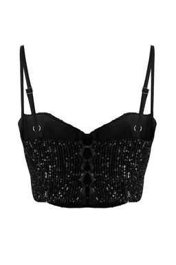 Siyah Payet Vucudu Saran Crop Party Bluz TPRSS26BZ00014