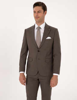 Kahverengi Slim Fit %100 Y_n _izgili Tak_m Elbise