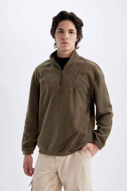 Флисовый свитшот с принтом и воротником-стойкой Comfort Regular Fit