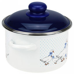 Гуси Кастрюля эмалированная 2л, цилиндрическая форма, металлическая крышка, белый (Россия) - Домашняя мода фото 3