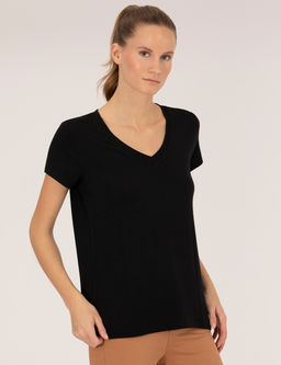 Siyah Comfort Fit V Yaka Basic Ti__rt