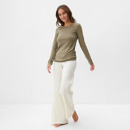 Лонгслив женский KAFTAN: Basic line, хаки, размер 48-50
