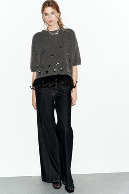 WOOL, SEQUIN AND FEATHER JUMPER