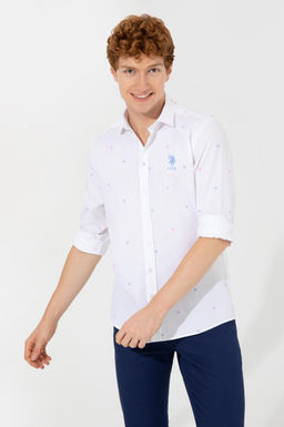 Мужская розовая рубашка с длинным рукавом