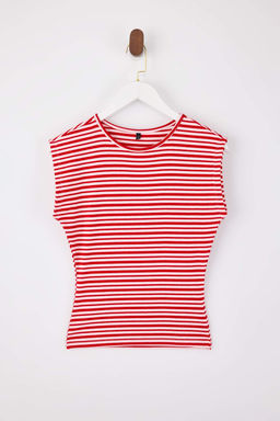 Wardrobe Essentials-Cok Renkli Cizgili Fitted/Vucuda Oturan Yumusak Orme Bluz TWOSS26BZ00108