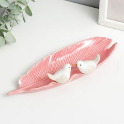 Фигурка-подставка для мелочей «Птички на длинном листе», керамика, 5×20.5×7.5 см, МИКС