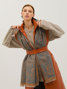 В составе шерсть и кашемир! теплый двусторонний палантин - Tantino фото 3