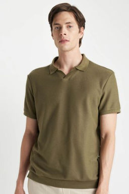 Regular Fit K?sa Kollu Orgu Gorunumlu Polo Tisort