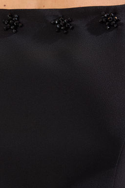 Trendyolmilla Siyah A-Kesim Tas Aksesuar Detayl? Dokuma Midi S?k Abiye Gece Mezuniyet Elbisesi TPRSS25EL00173  фото 3