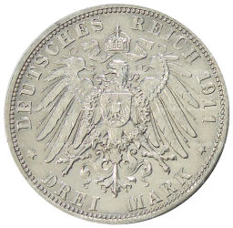 3 марки 1911 года D Германия (Бавария)