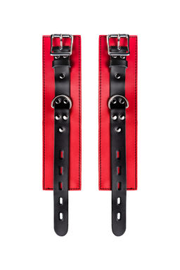 Наручники TOYFA Theatre, кожа, красные, 23 см  фото 8