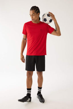 Красная спортивная футболка стандартного кроя DeFactoFit с круглым вырезом и короткими рукавами  фото 2