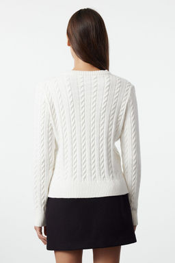 Ekru Merserize Gorunumlu Premium/Ozel Iplik Orgu Detayl? Ceket Gorunumlu Triko H?rka TWOAW25HI00229