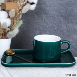 Чайный набор 2 предмета 220 мл с ложкой / K029 /уп 36/зеленый - Галеонтрейд фото 4