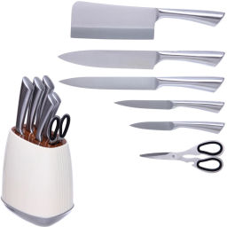 Набор ножей "SHEF" 7предметов (5ножей+ножницы+подставка),бежевый