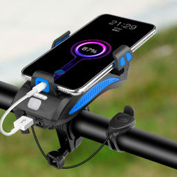 Фонарь передний COMIRON HOLDER ABS, IPX5; 3*T6 LED, 400lm; 4800mAh USB индикатор заряда POWER BANK сигнал 130Дб крепление смартфона синий /уп 20/80/ - Галеонтрейд фото 10