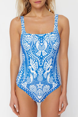 TRENDYOLMILLA Tropikal Desenli Kare Yaka Regular Mayo TBESS24MA00054  фото 4