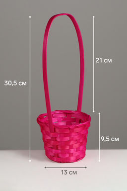 Цена за 2 шт. Корзина плетёная для хранения, 13×13×9.5 см, ручка h=21 см, бамбук, розовая, Greengo