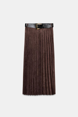 PLEATED FAUX SUEDE MIDI SKIRT WITH BELT - Zara фото 5