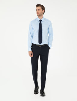 A__k Mavi Non Iron Kolay _t_lenebilir Slim Fit Uzun Kollu Basic G_mlek