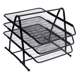 Лоток для бумаг горизонтальный, металлическая сетка, 3 отделения, чёрный