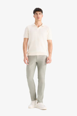 Slim Fit Yazl_k Chino Kanvas Dokulu Pantolon
