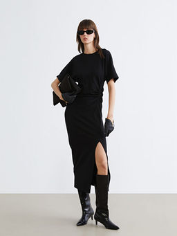 Bisiklet Yaka B?zg?l? Krep Elbise