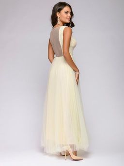 Платье белое длины макси с кружевной отделкой без рукавов - 1001dress фото 3