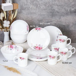 Столовый набор 25 предметов Евро с кружками / 19/FLYGP8575672 (19010-1) /уп 2/ Розовая композ