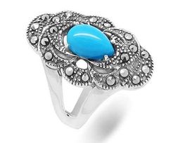 Кольцо из серебра бирюза пресс., марказит, SL-AGA73