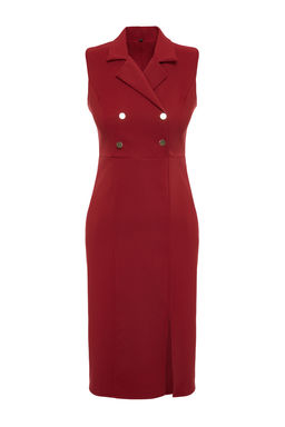 TRENDYOLMILLA Siyah Vucuda Oturan Dugme Detayl? Y?rtmacl? Midi Kalem Etek Dokuma Elbise TWOSS23EL02256  фото 16