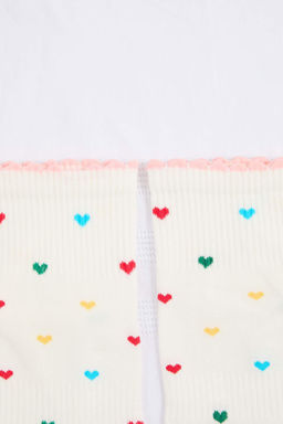 Ekru-Cok Renkli Kalpli Jakar Orme Corap THMSS26CO00002