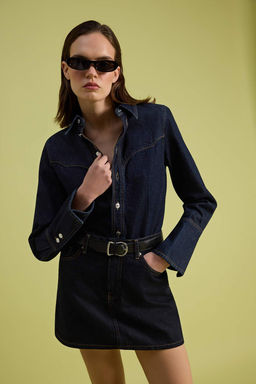 Bej Vintage Y?kama Yuksek Bel Denim Sort Etek TWOSS26SR00110 - Trendyolmilla фото 8