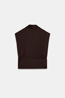 CAMISA SATINADA MANGA CORTA CINTUR?N / Marr?n