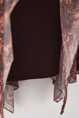 Bordo Boho Bask?l? Skater Asimetrik Etek Ucu Detayl? Esnek Orme Etek TWOAW26ET00037