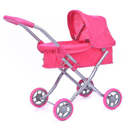 Коляска для кукол, металлическая, складная, прогулочная с капюшоном, цвет розовый, в пакете