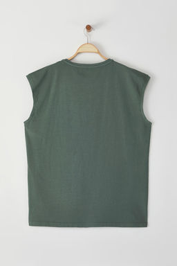 Yesil Oversize/Genis Kesim Eskitme/Soluk Efekt Etiket Detayl? T-Shirt/Atlet TMNSS25AL00001 - Trendyolmilla фото 5