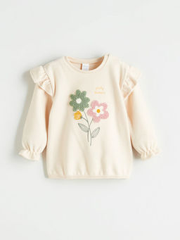 Bisiklet Yaka ?i?ekli K?z Bebek Sweatshirt ve Tayt 2li